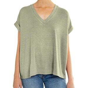Mod Ref Sage Green Ladies Short Sleeve V Neck Top Toll sleeve oversized Size XL
